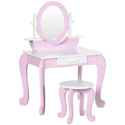 Pink kids dressing table set with mirror and matching stool – vanity desk with drawer for UK girls aged 3 to 6

