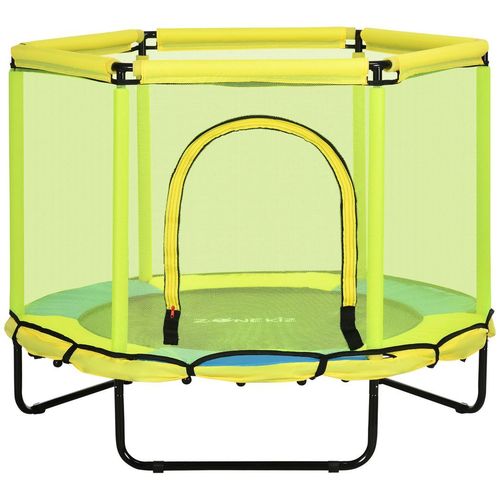ZONEKIZ 4.6FT yellow indoor trampoline for kids with safety net and springless bungee design – suitable for toddlers aged 1 to 6